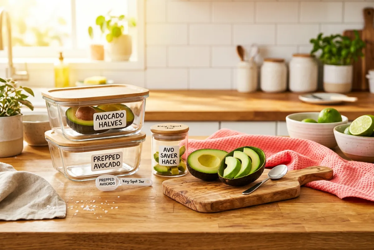 Bright kitchen organization and avocado food prep hack