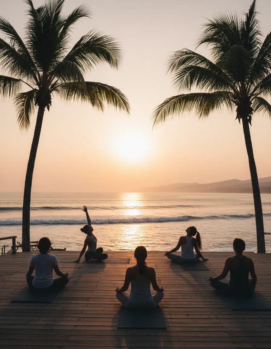 Sunrise yoga overlooking the ocean in Mexico