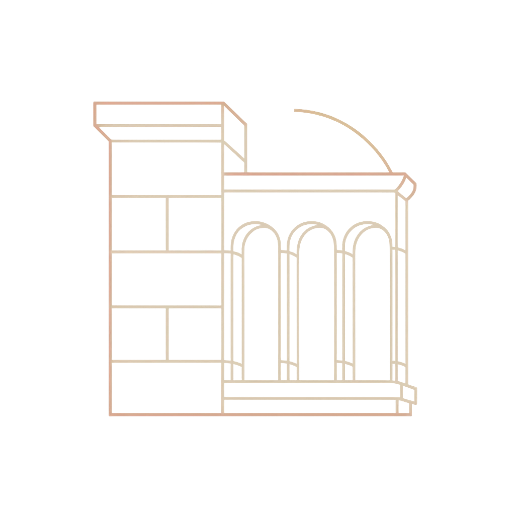 Abstract architectural line illustration in warm ivory and taupe