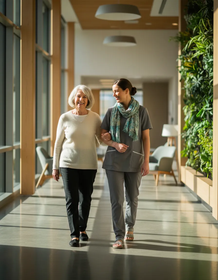 Older adult receiving respectful support in a Dallas–Fort Worth assisted living community