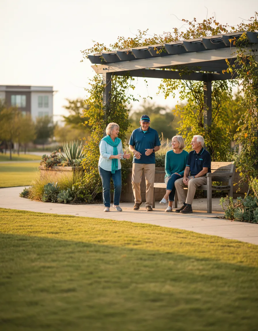 Active older adults enjoying an independent living community in Dallas–Fort Worth