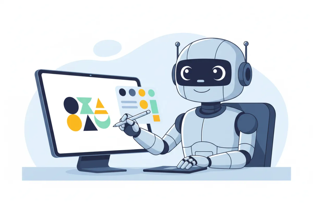 Robot completing a logo design