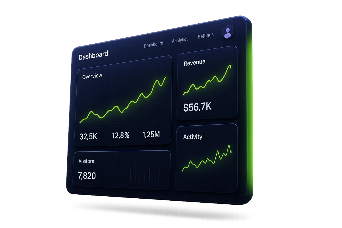 Sleek Shopify-style analytics UI graph displaying steep upward growth in AI-assisted sales and agentic organic visibility metrics