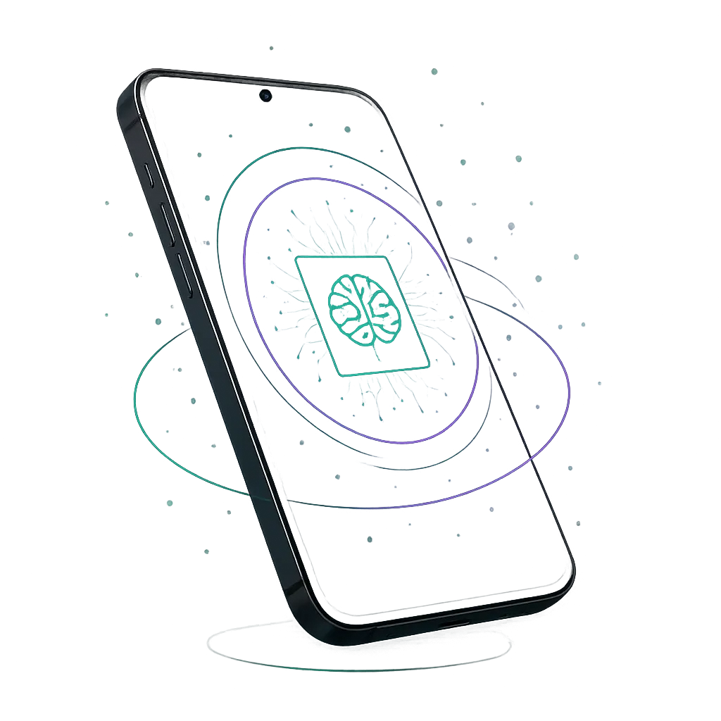 3D mobile device showing ChatGPT sponsored ad placement with glowing emerald and violet neural aura