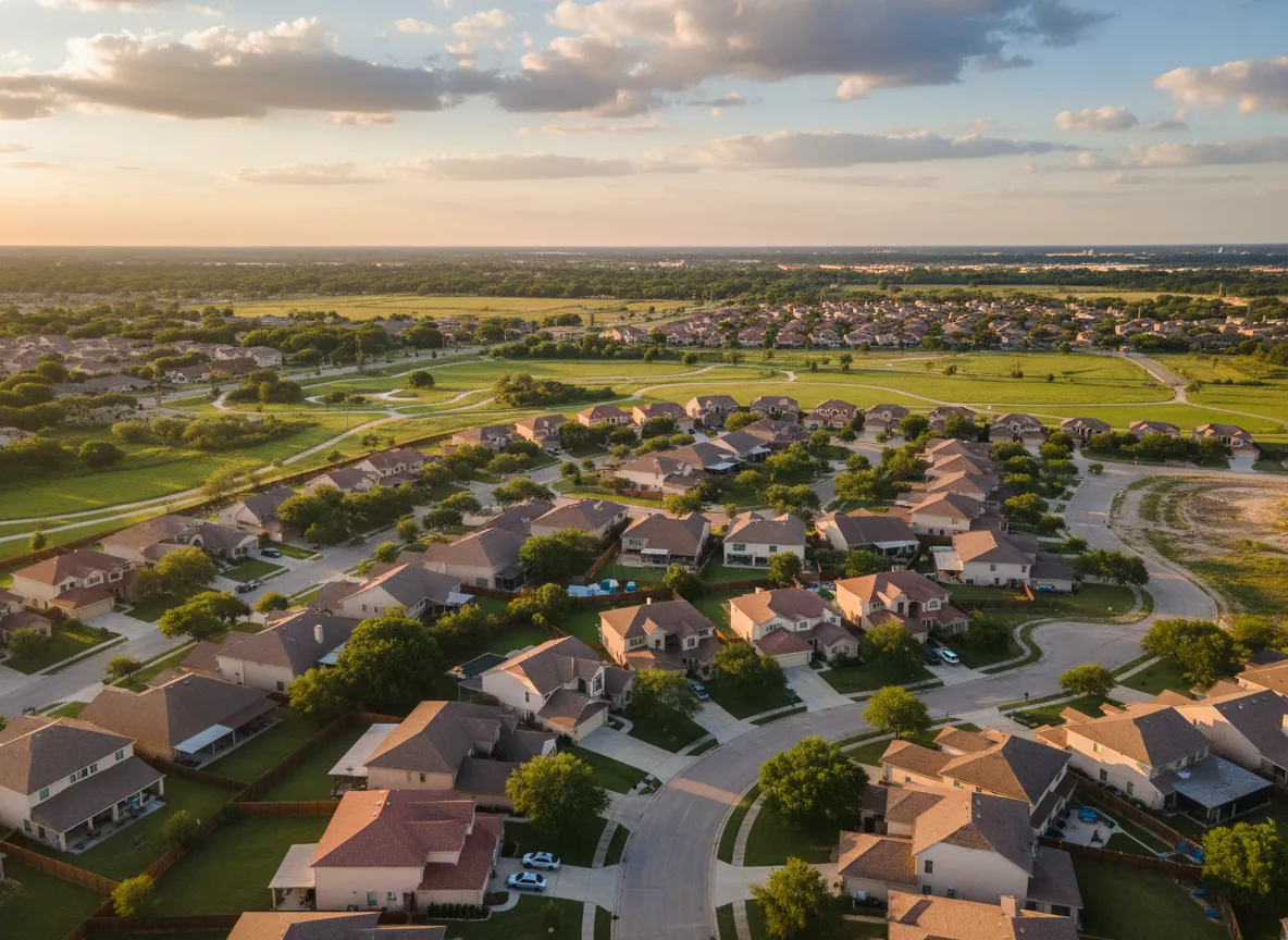 Aerial view of the Rio Grande Valley with homes and streets representing cost of living.