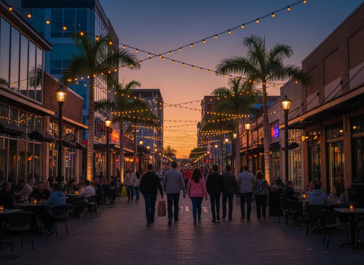 Downtown McAllen streets with cafes and lights