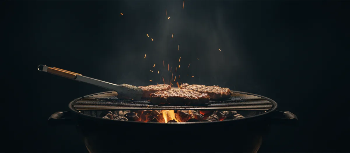 Parrilla en acción con cortes de carne al carbón