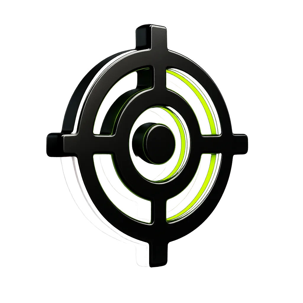 Abstract geometric 3D target icon in lime green and black