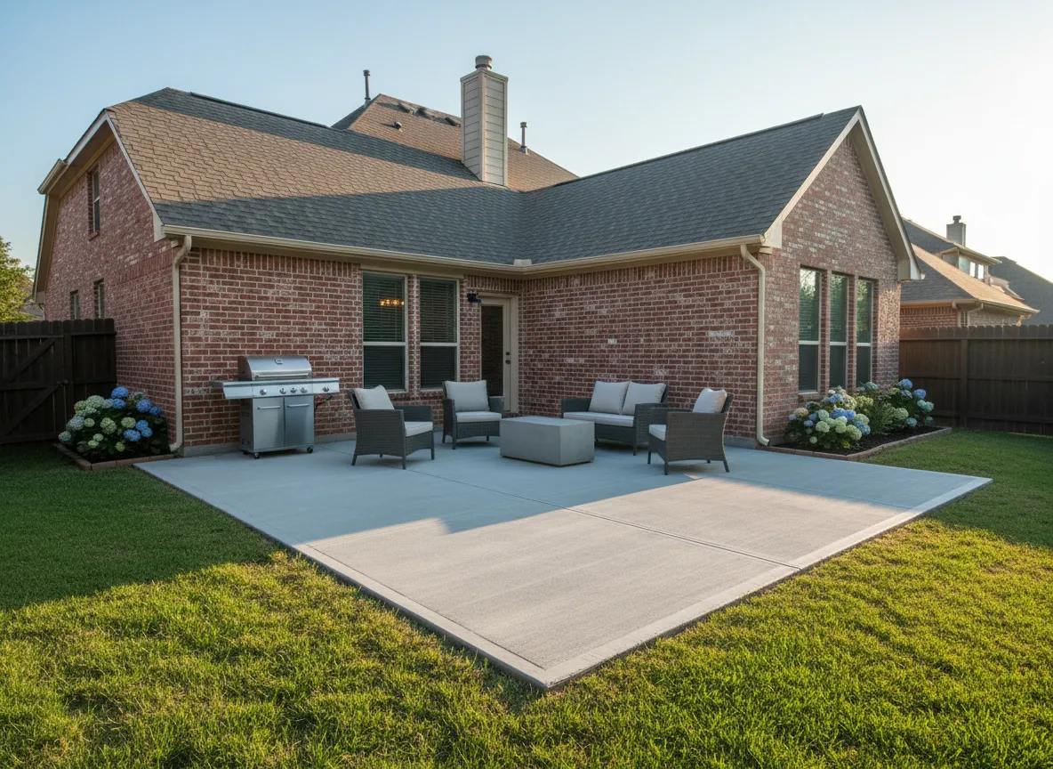 Concrete patio in backyard