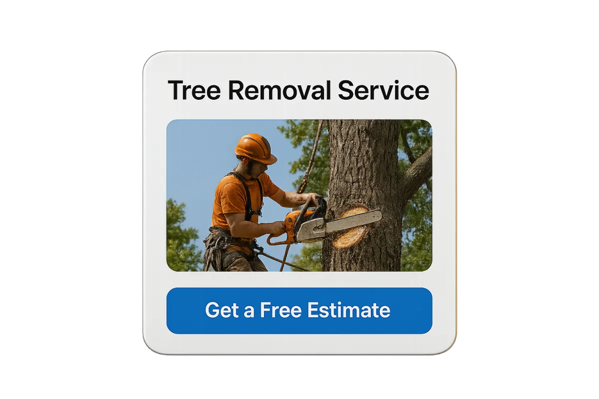 High-intent tree removal ad creative UI mockup