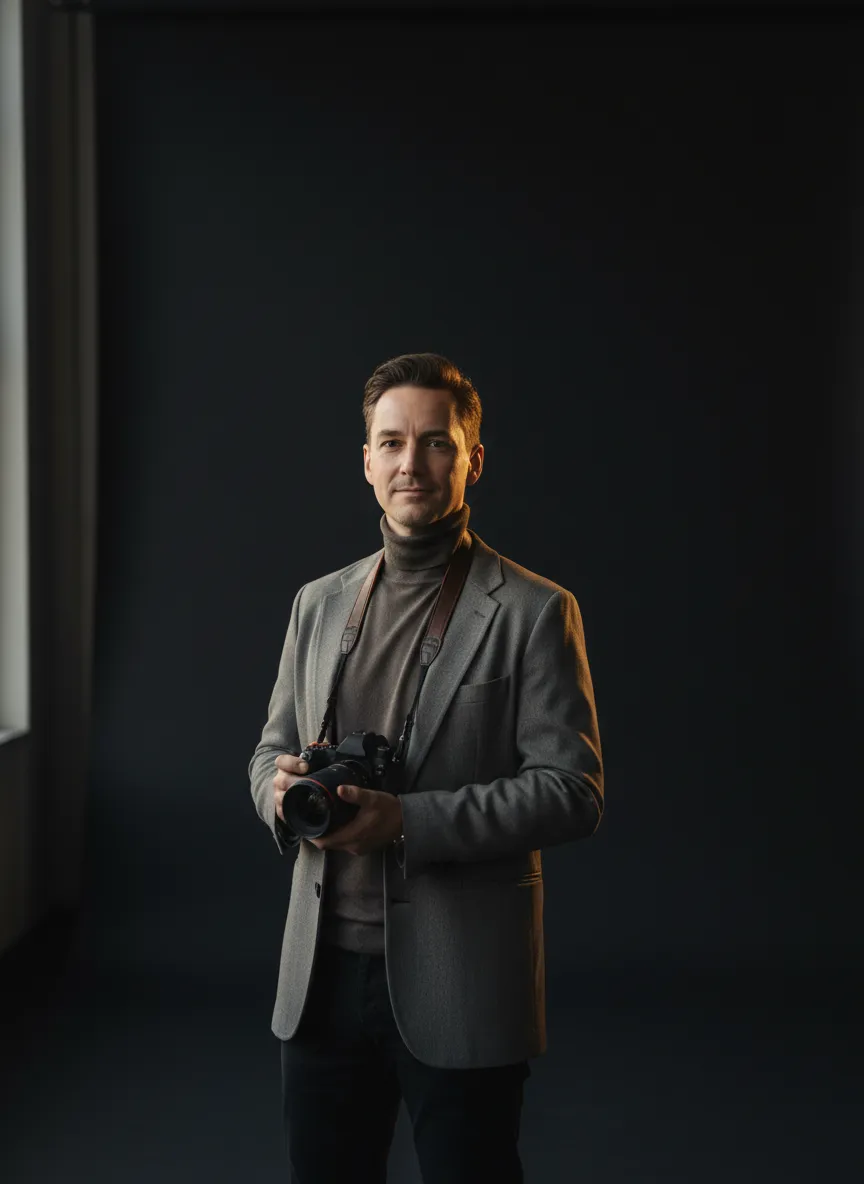 Editorial portrait offset from its frame