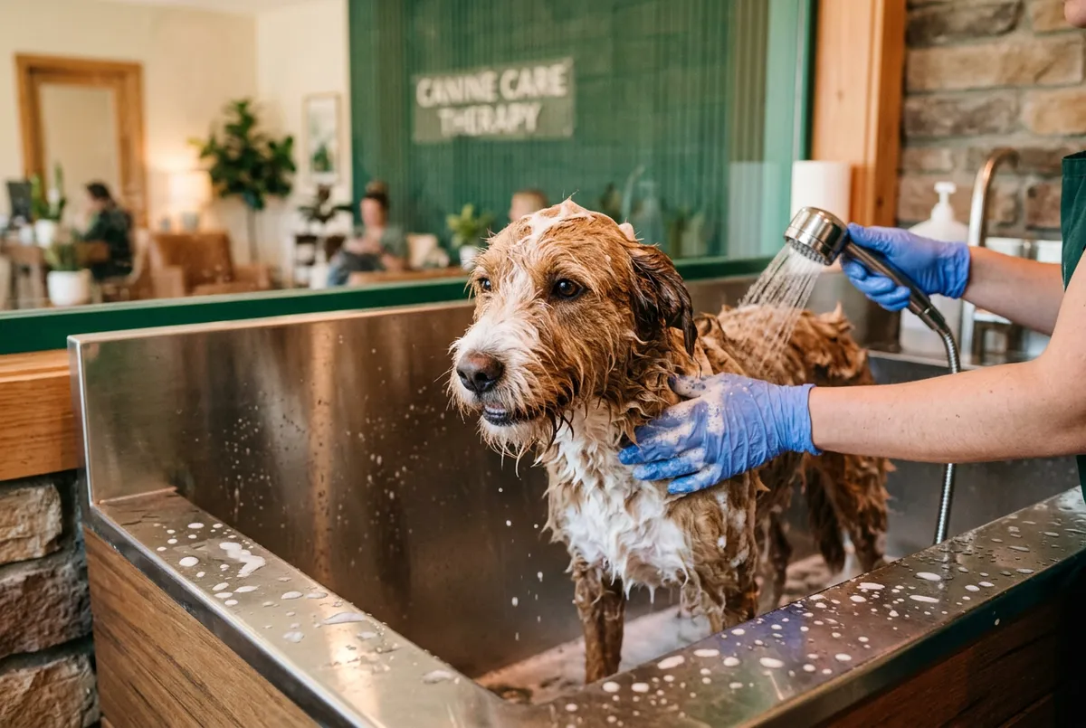 Módulo de higiene y manejo canino profesional con baño terapéutico