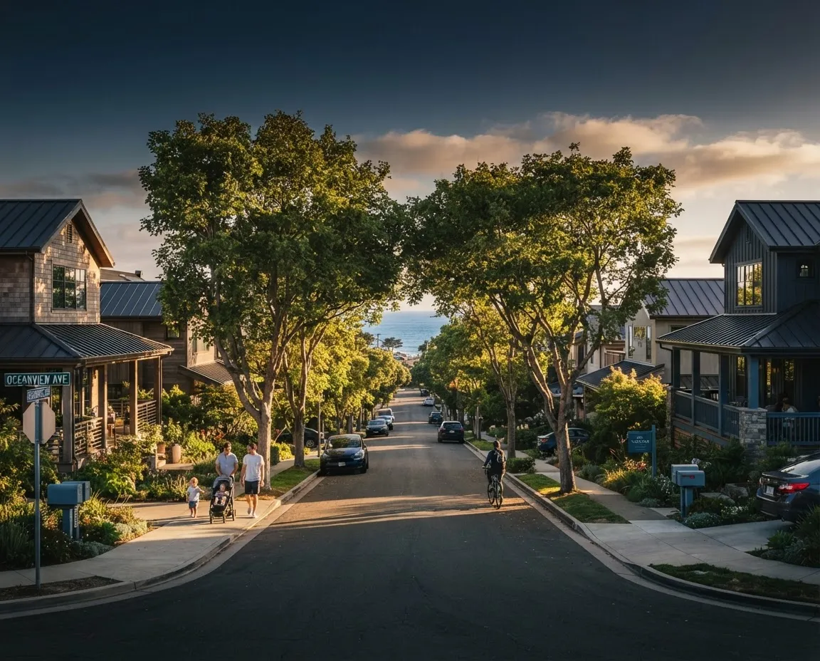 Scenic neighborhood view featuring lush coastal avenues and local community surroundings