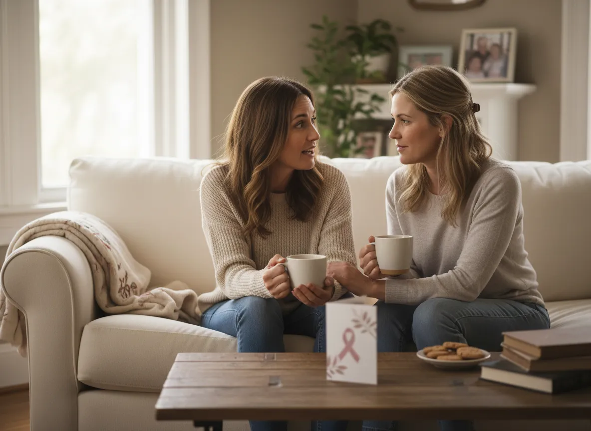Supportive friends talking over tea