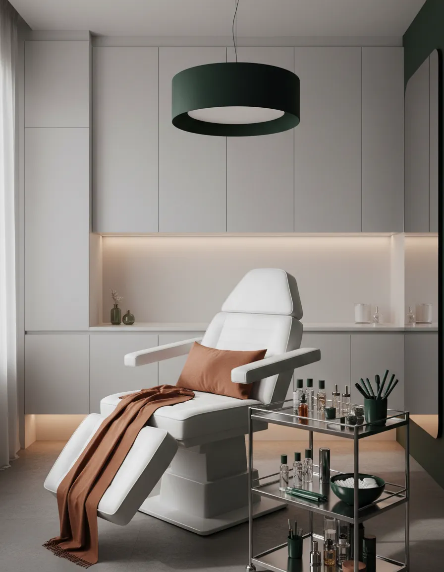 Clinical skincare treatment room aesthetic