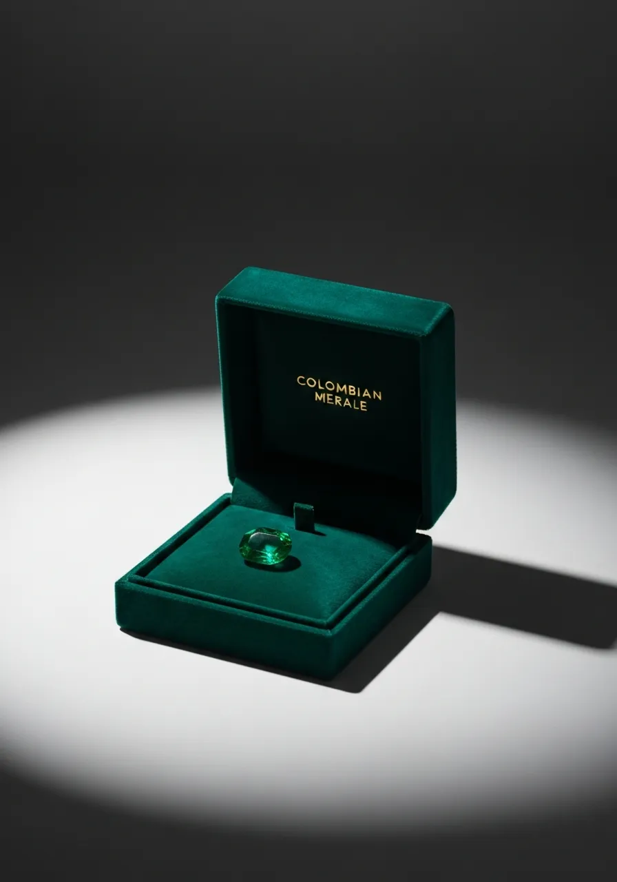 Caja de presentación premium de esmeralda colombiana