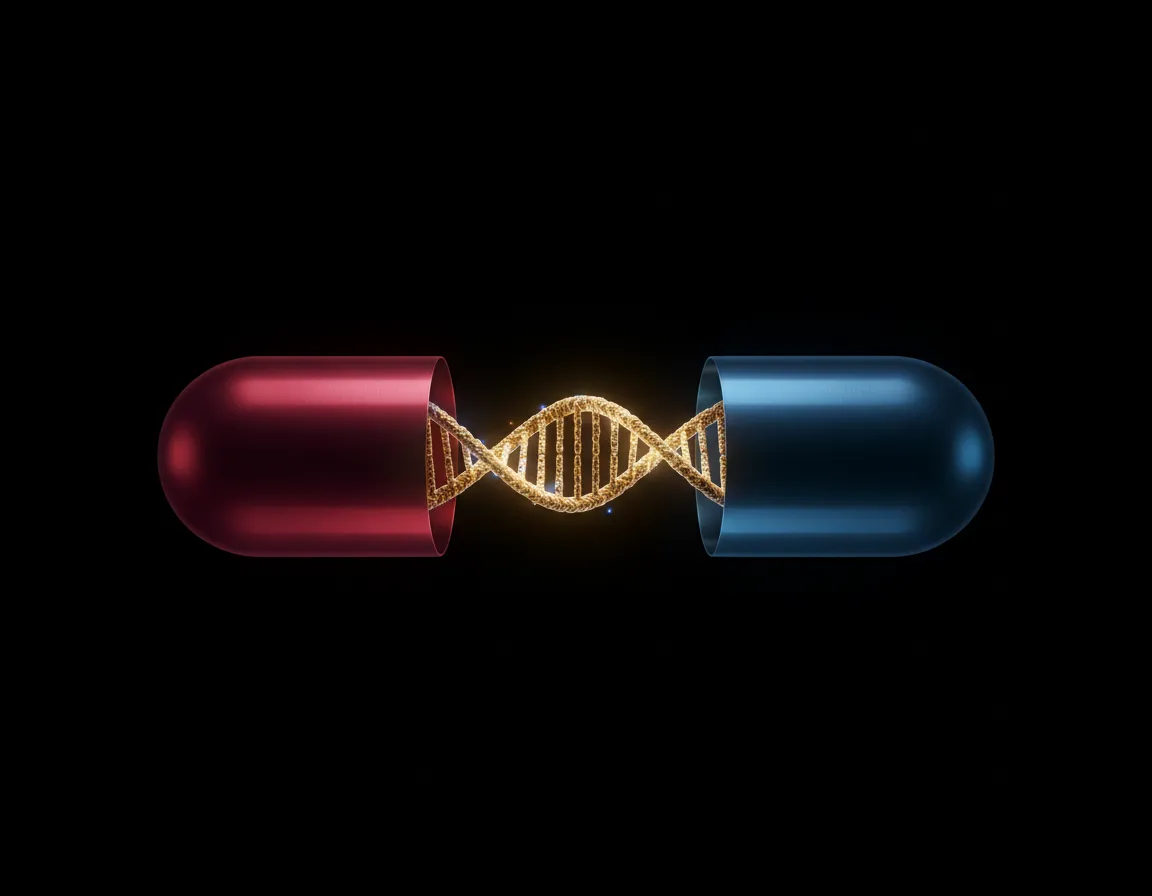 Red and blue capsule illustration representing DNA and epigenetics