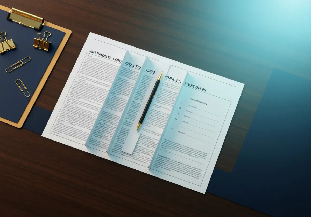 Automotive consultation documents on desk
