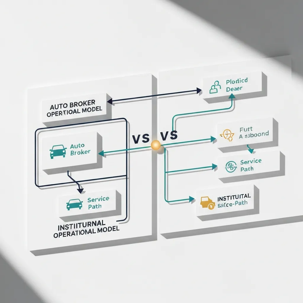 Conceptual diagram comparing auto broker and dealer operational models