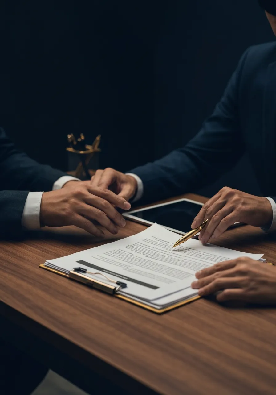 Auto broker reviewing vehicle documents with a client