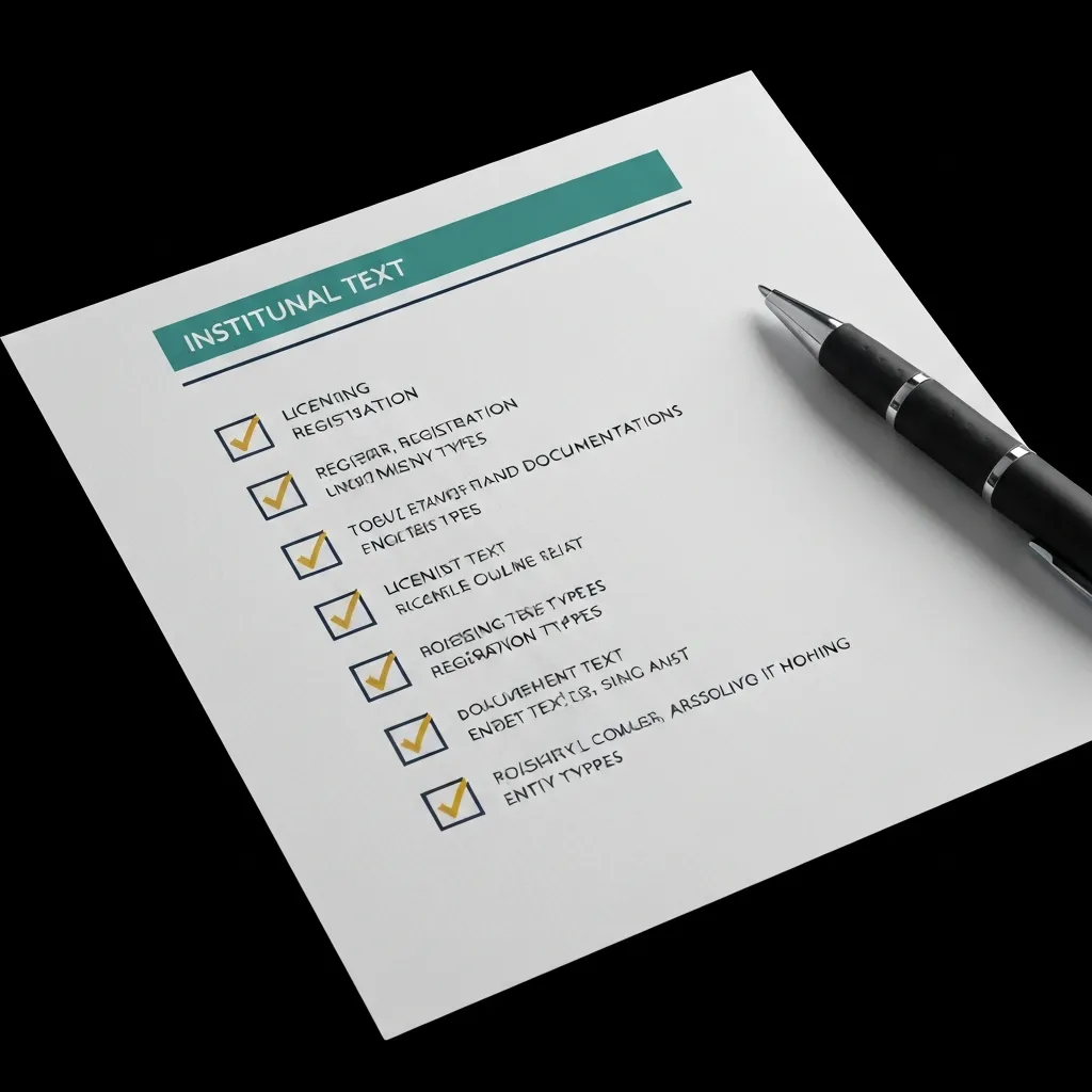 Checklist depicting licensing and registration variations across entity types