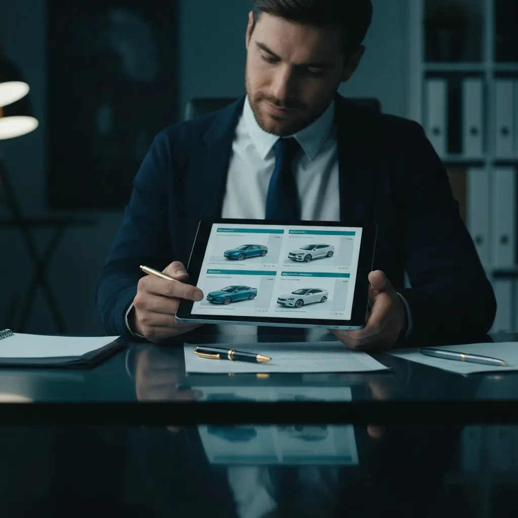 Auto broker reviewing vehicle inventory