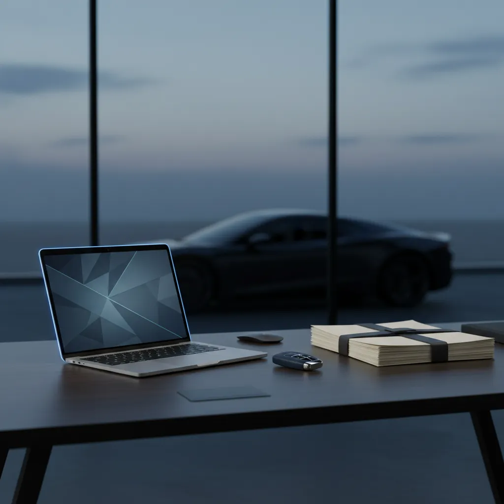 Professional modern desk with automotive hints for lease strategy