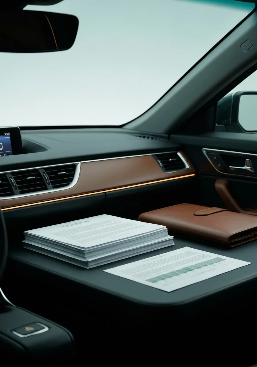 High-end vehicle dashboard and professional transaction documents