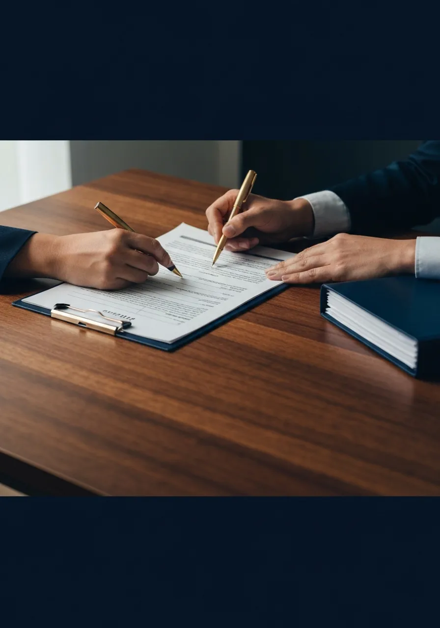 Professional auto broker assisting a client with financing paperwork