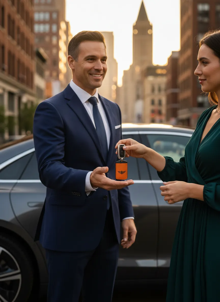 Concierge handing over vehicle keys in New York