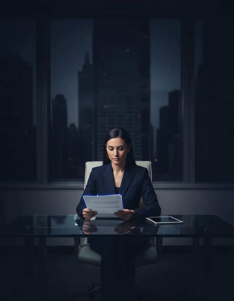 Professional reviewing Acura lease documents in a modern New York office