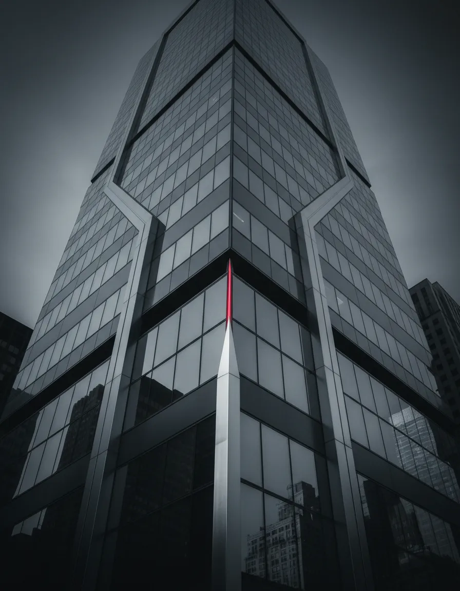 Sleek dark abstract architectural shot of NYC implying authoritative structure