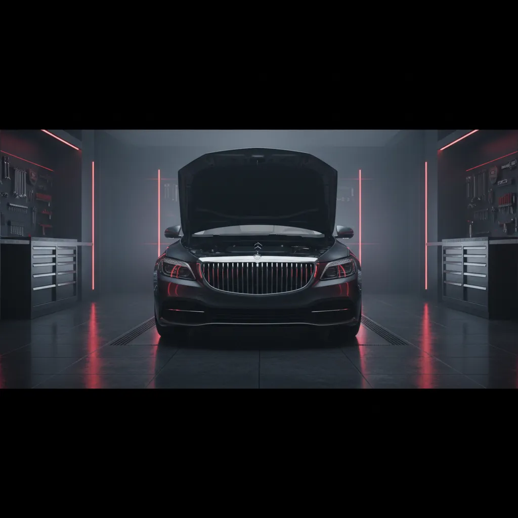 Luxury car undergoing professional maintenance in a premium facility