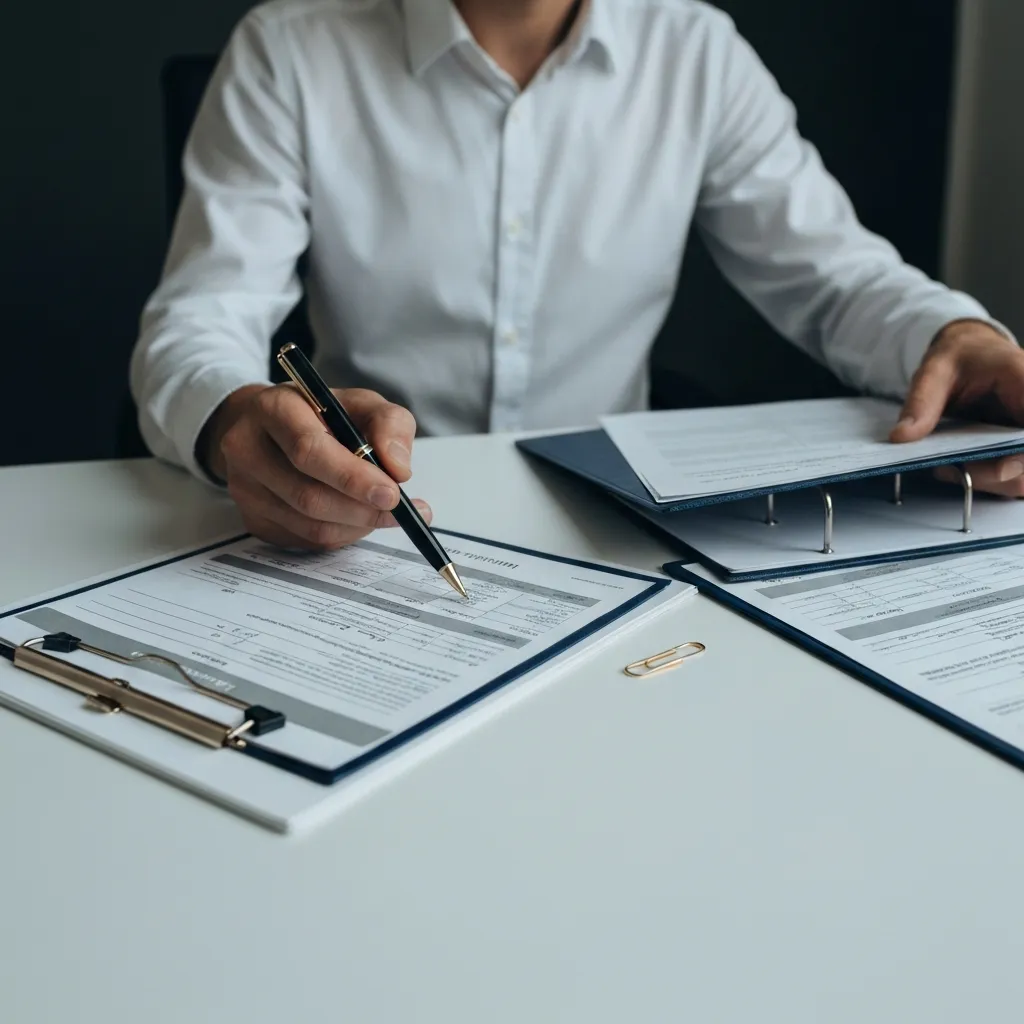 Auto broker reviewing automotive paperwork