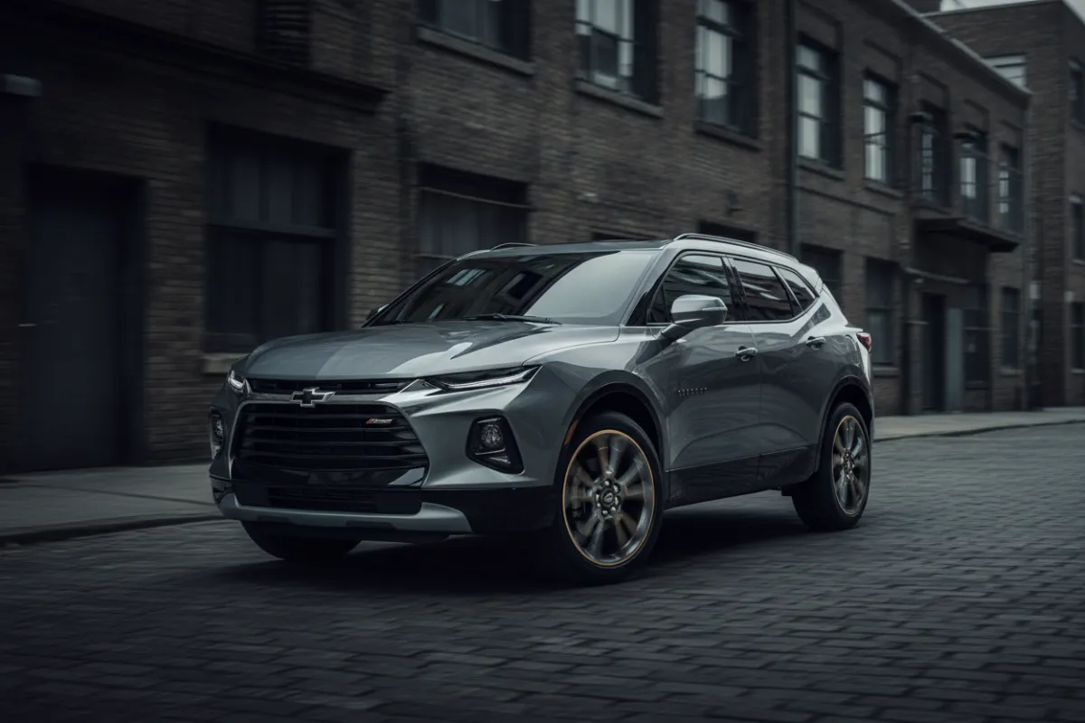 Desaturated cinematic shot of a Chevrolet Blazer parked on an industrial Brooklyn street