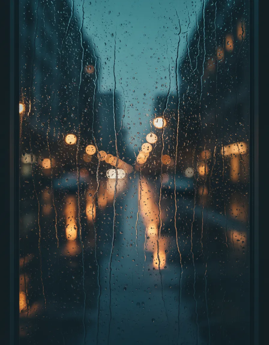 A cinematic nighttime view of a quiet, rain-slicked street, representing the calm after a storm.