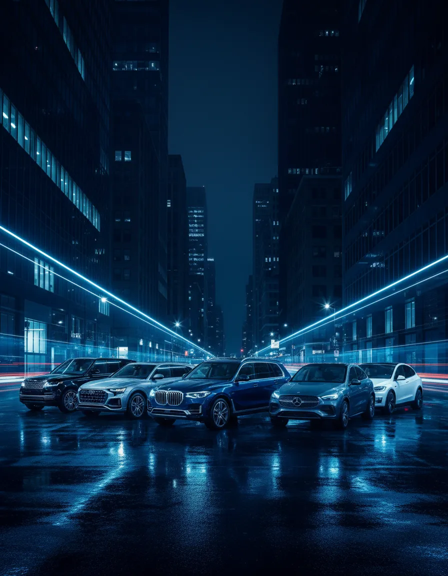 Urban night settings with high-end sports utility vehicles