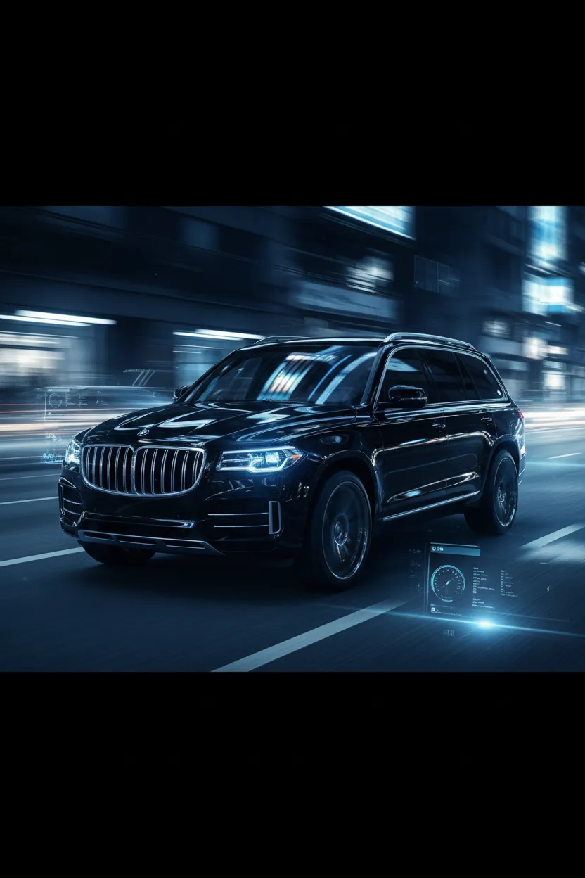 Cinematic view of a premium luxury vehicle delivery in an urban setting