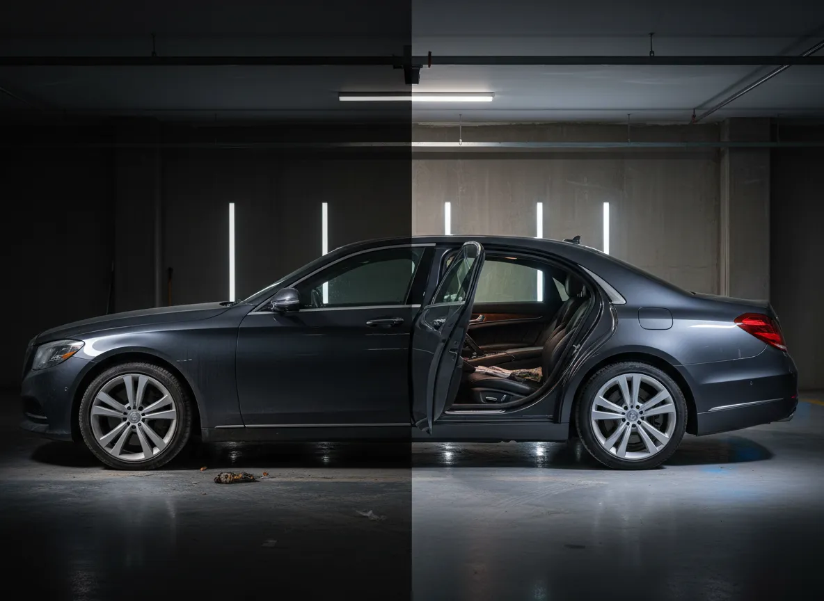 Before and after car detailing in Queens private garage