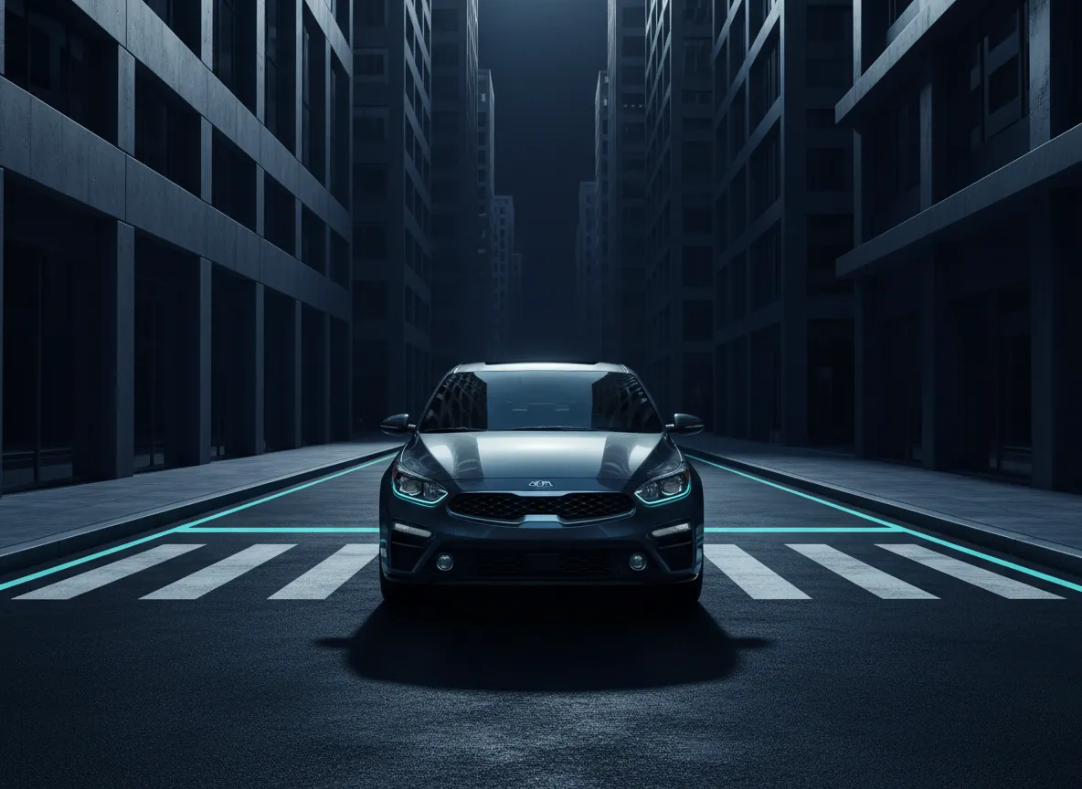Kia Forte efficiently parked in a vibrant city environment.