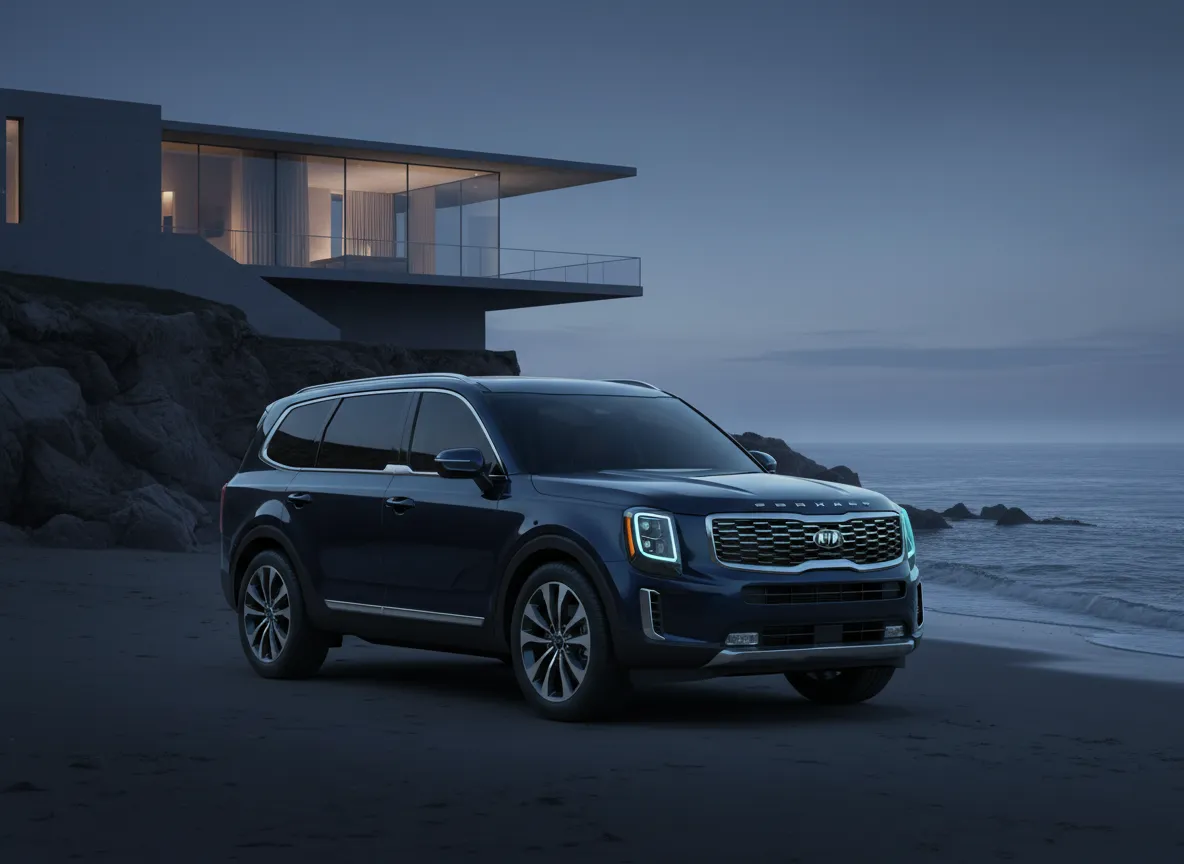 Kia Telluride parked in an upscale Westchester neighborhood.