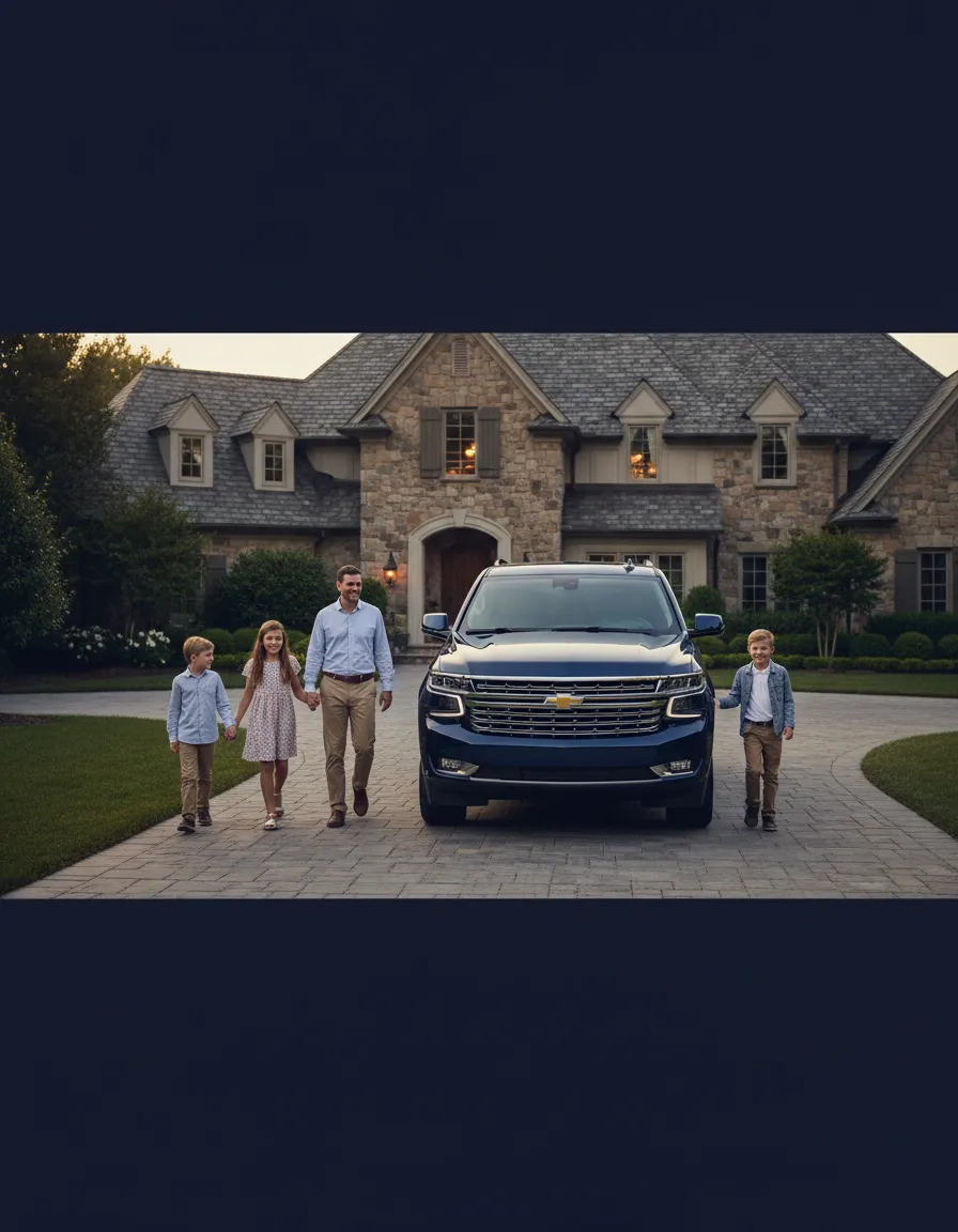 A happy family entering a new Chevrolet Tahoe