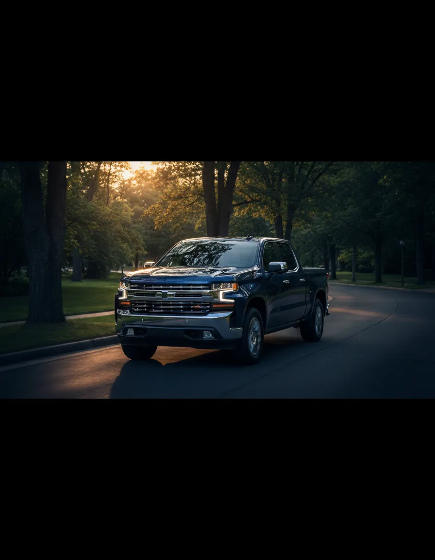 Chevrolet Silverado driving through a Westchester suburban street