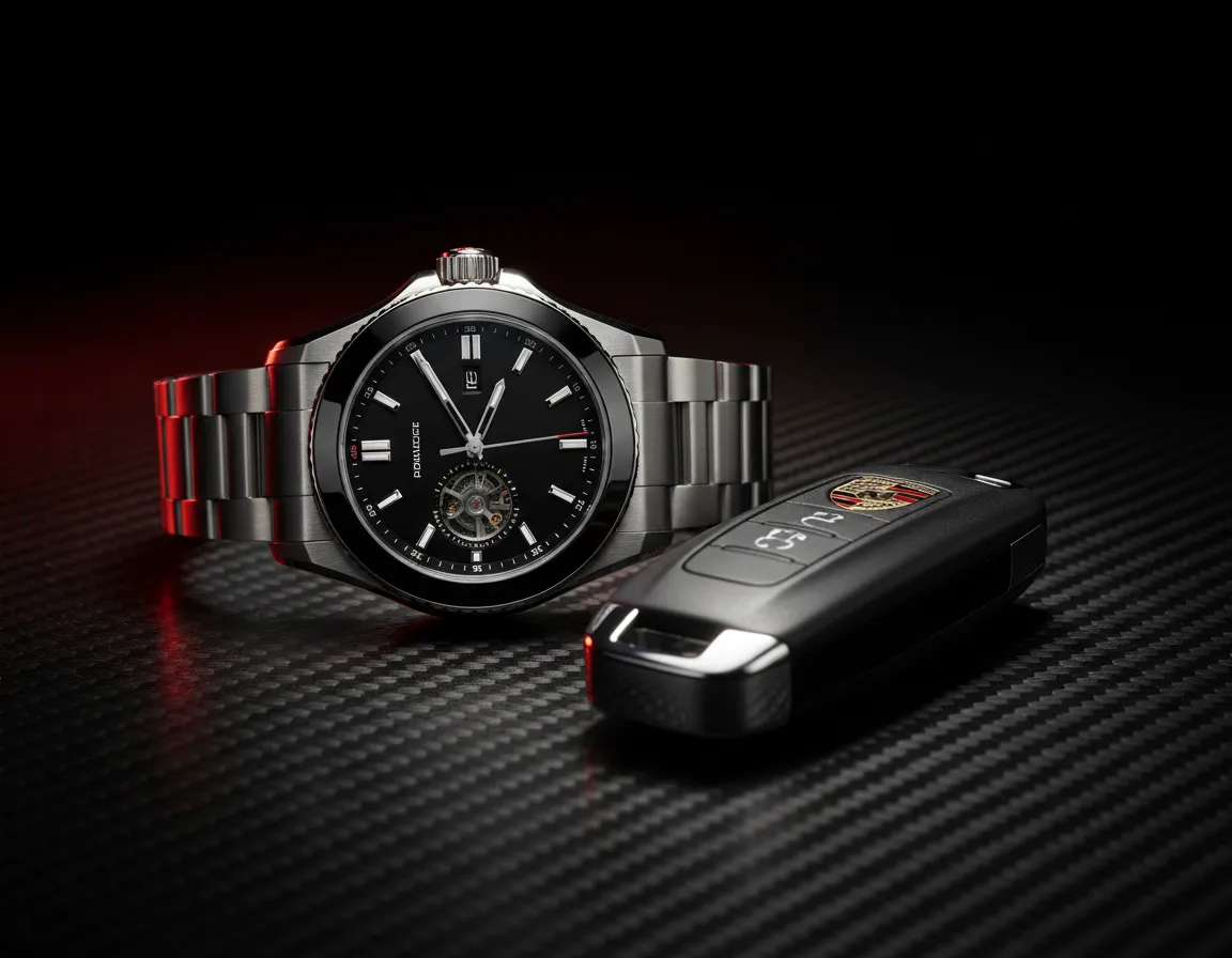 Sleek dark Porsche interior emphasizing business luxury and financial strategy