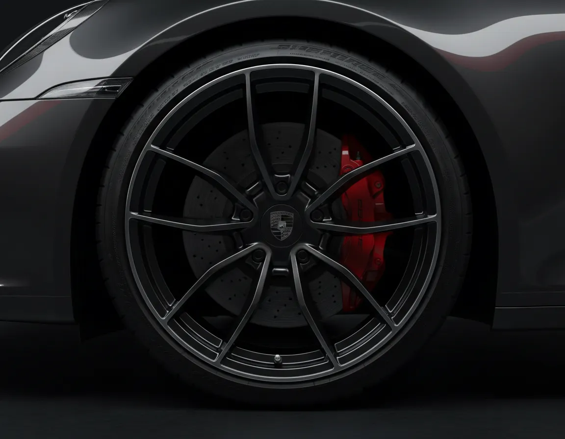 High fashion automotive shot of a Porsche 911 displaying current generation engineering