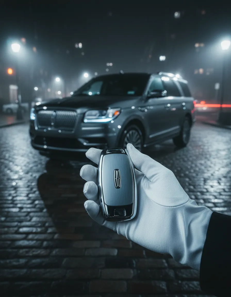 Lincoln vehicle driveway delivery at night in Manhattan