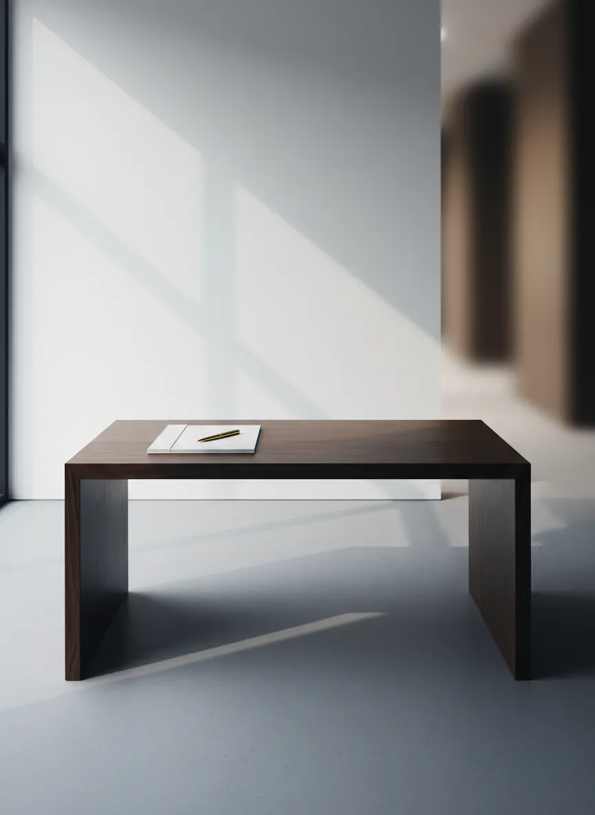 Sleek executive desk in a professional auto broker consultation setting