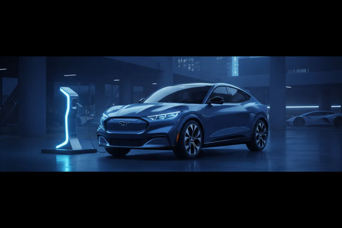Ford Mustang Mach-E electric vehicle driving through Manhattan