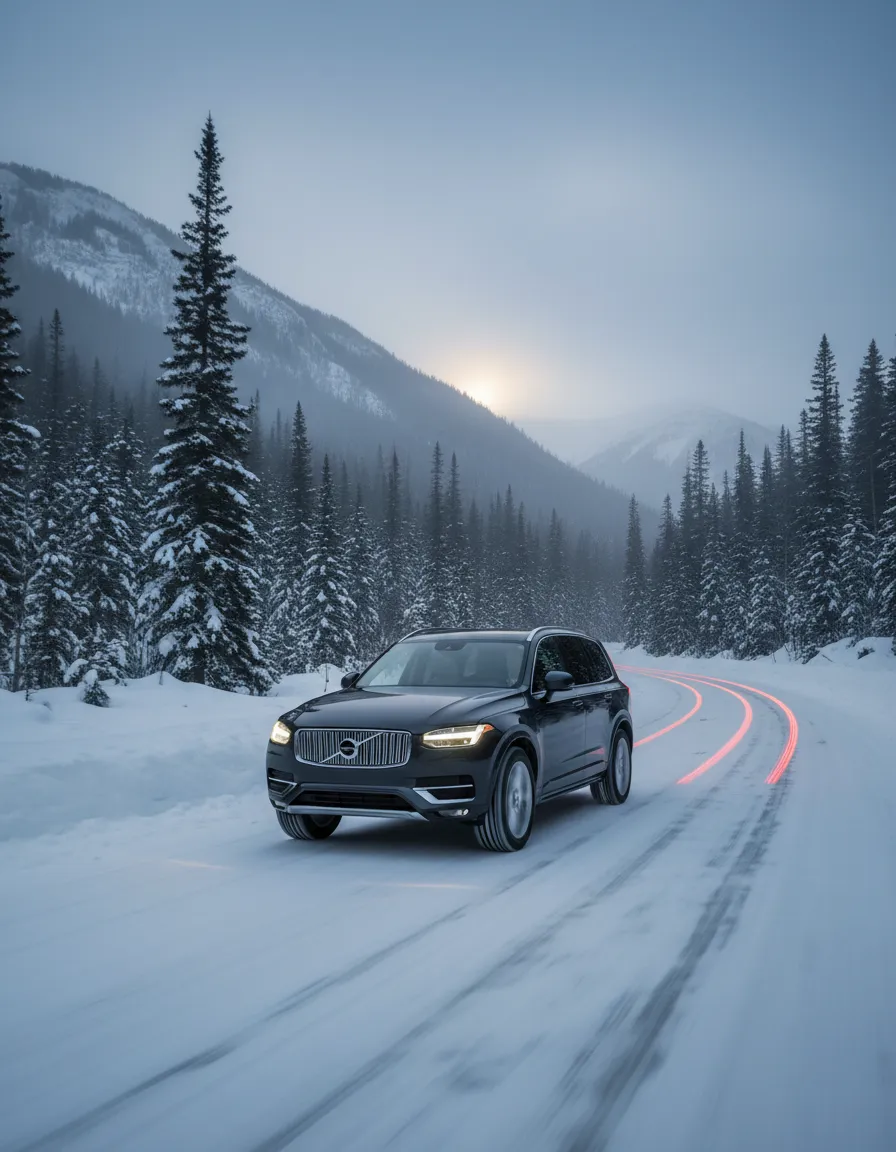 Volvo driving through upstate New York winter conditions