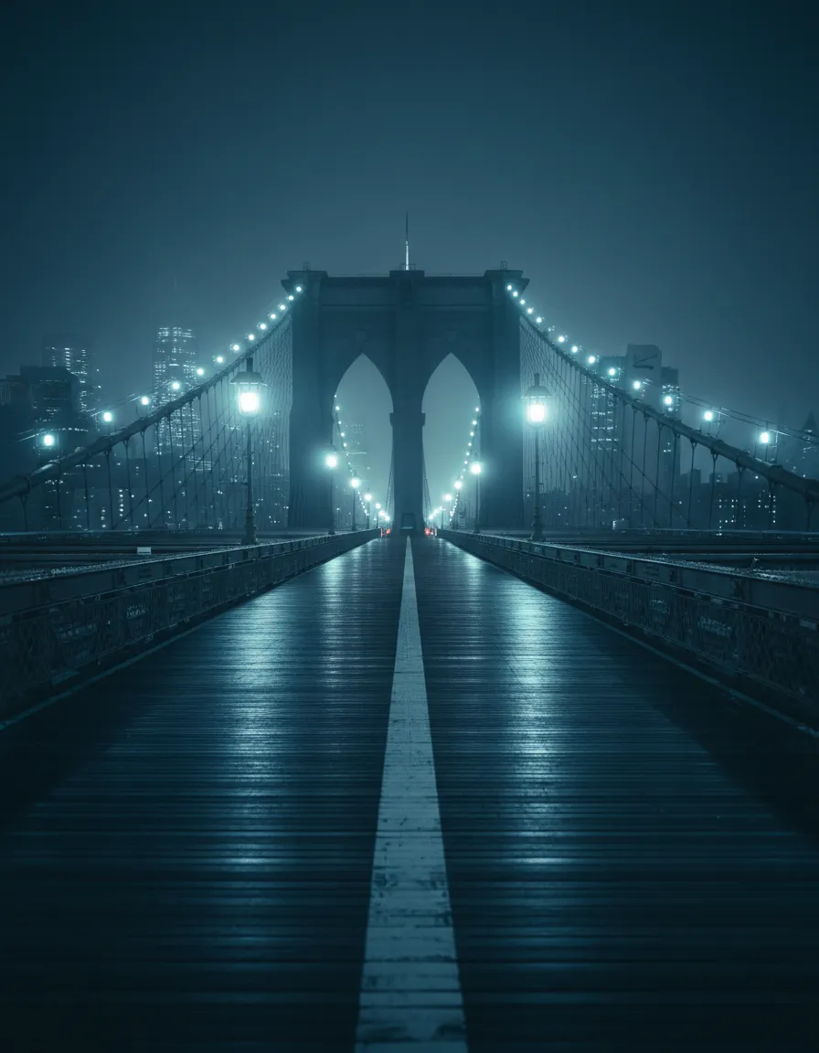 Quiet NYC bridge at night, evoking calm and solitude after a long shift